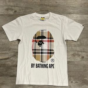 Mens Brand New BAPE X Burberry Plaid/White T-Shirt Size Small
